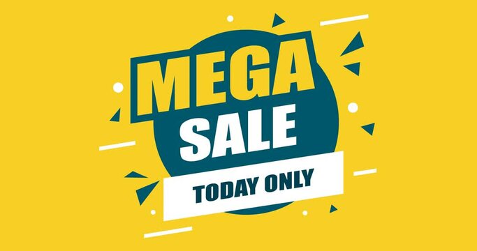 mega sale banner animation on yellow background