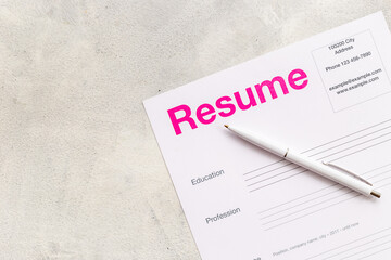 Close up of resume application on HR manager office table