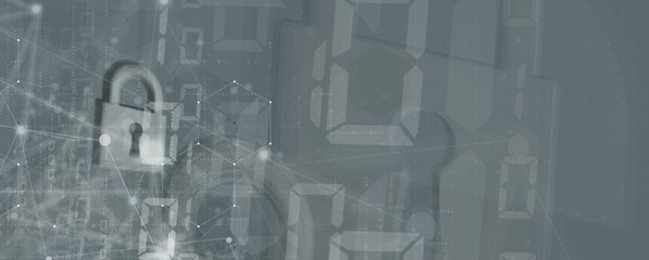 internet digital security technology concept for business background. Lock on circuit board