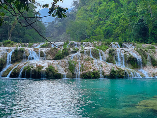 Semuc Champey In Alta Verapaz, Guatemala. Beautiful Rocky Cascades With Turquoise Blue Water And...