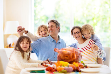 Thanksgiving family dinner. Roasted turkey meal.