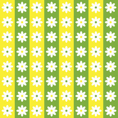 Fototapeta na wymiar Seamless pattern of yellow and green squares with white symmetrical daisies