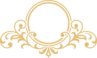 Golden badge template. Floral filigree round badge