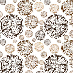 Tree Rings Seamless Vector Pattern. Saw cut tree trunk background. Vector Illustration.