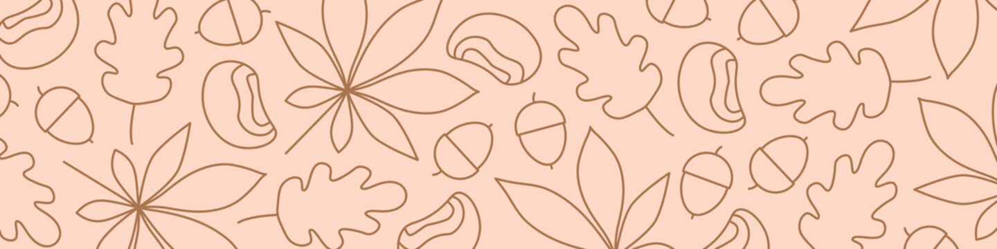 autumn banner with oak, chestnut leaves, chestnuts and acorns- vector illustration