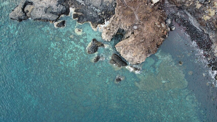 aerial shot from drone of the volcanic coast of the island of El Hierro