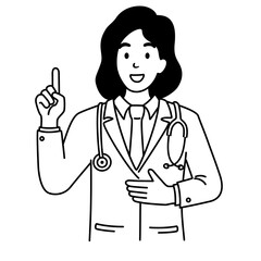 Fototapeta premium Doctor or medical health care scpecialist talking in white coats isolated on blank background. Healthcare service concept outline vector illustration.