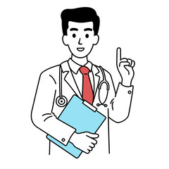 Doctor or medical health care scpecialist talking in white coats isolated on blank background. Healthcare service concept outline vector illustration.