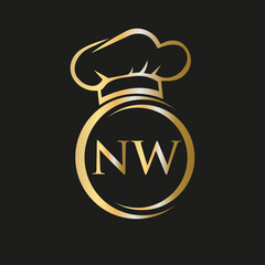 Initial Letter NW Restaurant Logo Template. Restaurant Logo Concept with Chef Hat Symbol Vector Sign