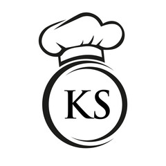 Initial Letter KS Restaurant Logo Template. Restaurant Logo Concept with Chef Hat Symbol Vector Sign