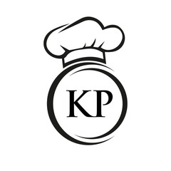 Initial Letter KP Restaurant Logo Template. Restaurant Logo Concept with Chef Hat Symbol Vector Sign