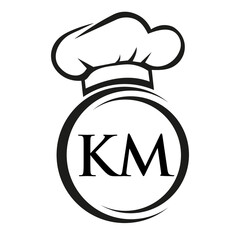 Initial Letter KM Restaurant Logo Template. Restaurant Logo Concept with Chef Hat Symbol Vector Sign