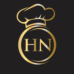Initial Letter HN Restaurant Logo Template. Restaurant Logo Concept with Chef Hat Symbol Vector Sign