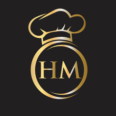 Initial Letter HM Restaurant Logo Template. Restaurant Logo Concept with Chef Hat Symbol Vector Sign