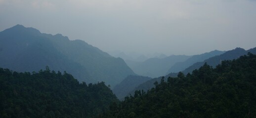 mountains in the fog