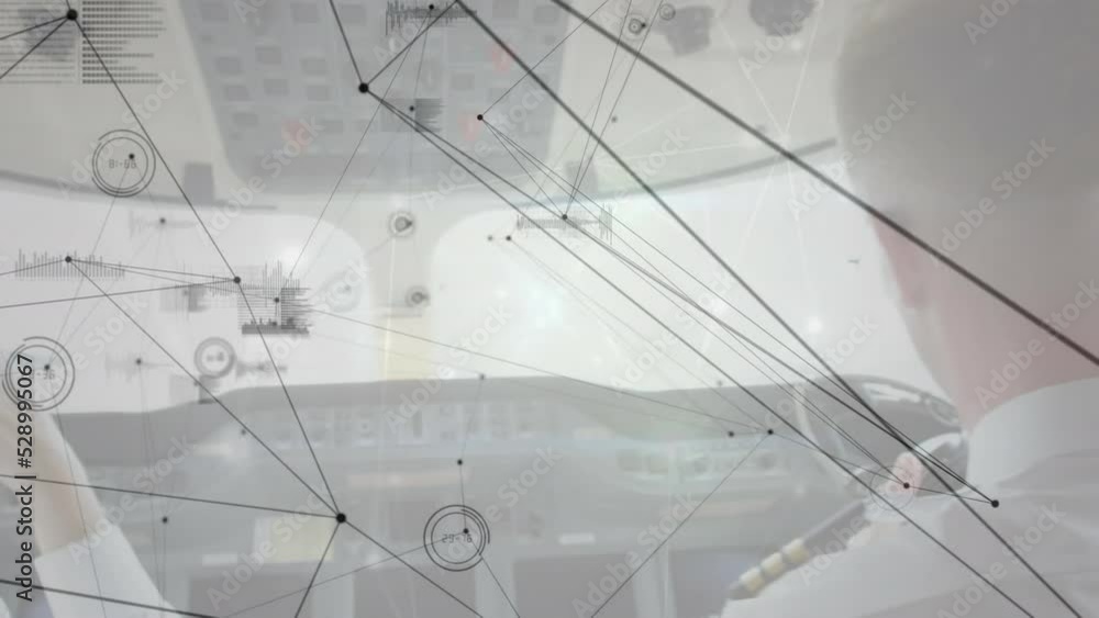 Canvas Prints Animation of network of connections with data processing over caucasian airline pilots