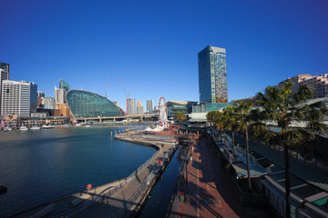 Fototapeta na wymiar View of Sydney Harbour and City Skyline of Darling Harbour and Barangaroo Australia