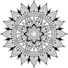 Hand drawn mandala. Coloring book page. Black and white abstract pattern for design.