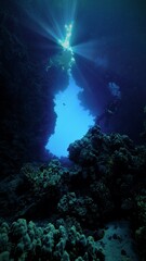 Fototapeta na wymiar Underwater photo of beautiful light inside a cave