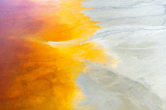 Colorful textures on sandy terrain at mine site in Huelva