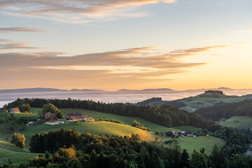 Sunrise over hilly Emmental