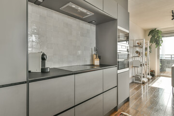 Modern kitchen with white cabinets