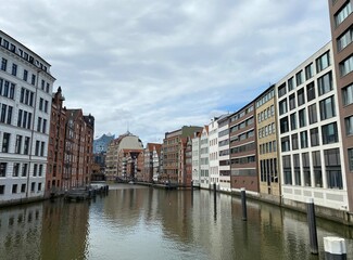 Fototapeta premium View of a canal in the Speicherstadt in Hamburg