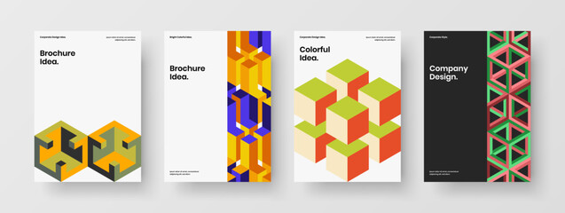 Bright geometric pattern magazine cover layout bundle. Colorful poster vector design concept set.