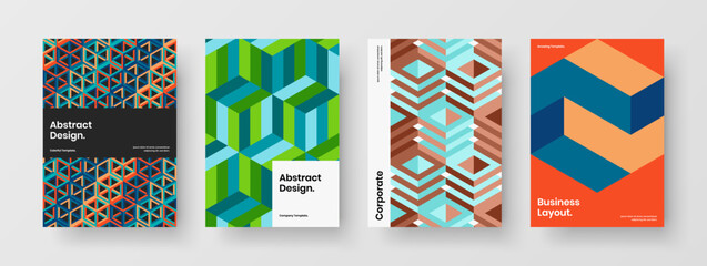 Creative geometric hexagons cover concept collection. Unique brochure A4 design vector illustration composition.