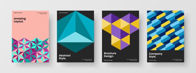 Multicolored corporate cover A4 design vector concept bundle. Abstract geometric tiles brochure template collection.