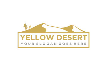 Desert landscape logo design gold color cactus tree icon symbol sahara sand hill illustration