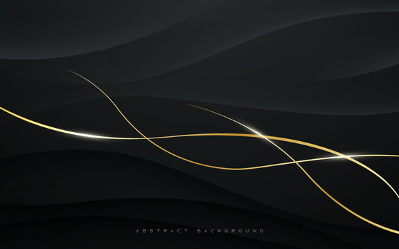 Abstract wavy black background with gold line decoration