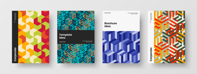 Premium geometric pattern company brochure illustration set. Unique catalog cover vector design template bundle.