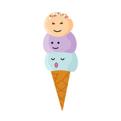 kawaii ice cream characters. Cute cartoon stickers. Vector illustration. For covers, notebooks, childrens games.