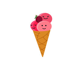 kawaii ice cream characters. Cute cartoon stickers. Vector illustration. For covers, notebooks, childrens games.