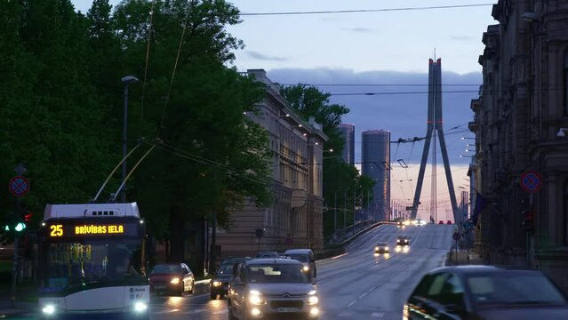 Trafic to Vansu bridge, Riga, Latvia