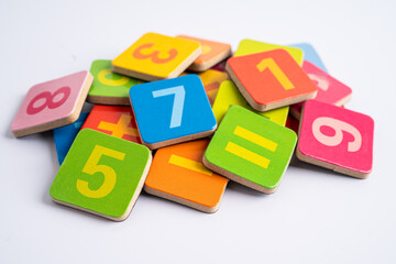 Math number colorful on white background, education study mathematics learning teach concept.