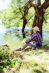 Fishing in the summer on the lake