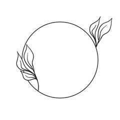 Circle frame with leaves. Doodle minimal style. Nature and organic decoration.
