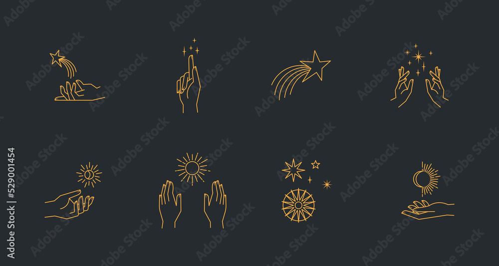 Canvas Prints aesthetic astral hands. collection of cosmic and celestial elements with sun, moon and stars. isolat