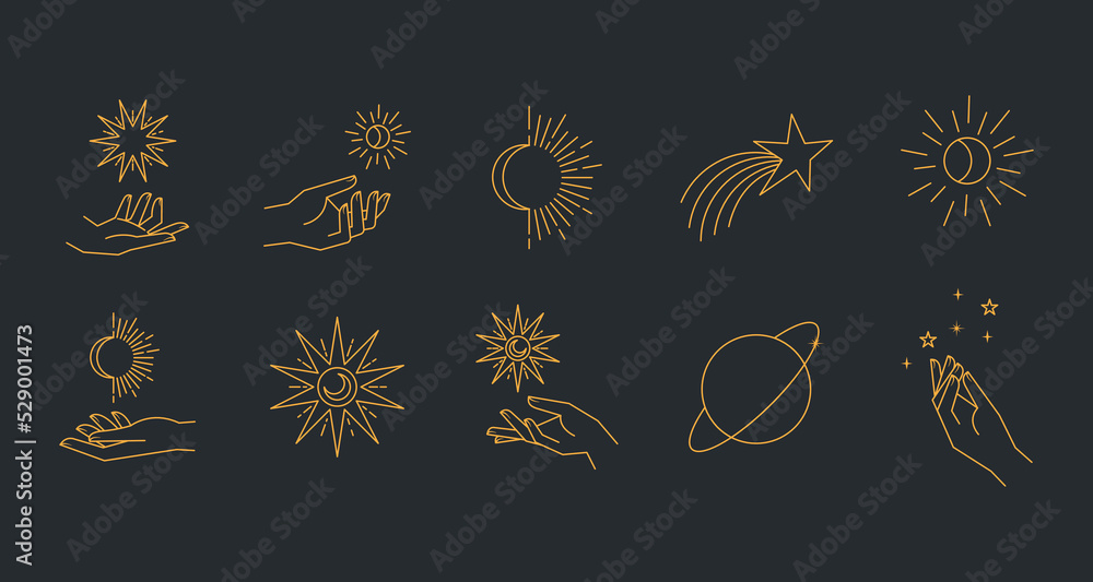 Canvas Prints aesthetic astral hands. collection of cosmic and celestial elements with sun, moon and stars. isolat