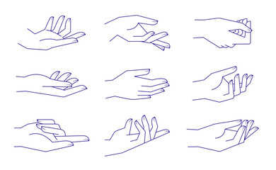 Mystic palm hands vector linear drawing. Line vector illustration. Aesthetic simple design.
