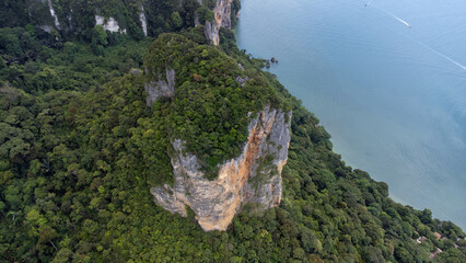Aerial photography of the Phi Phi Islands. Paradise. Asia. Crystal clear waters on the trip to Thailand. Sunset