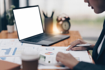 Fund manager analysis Investment stock market at office.