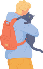 Man carrying cat. Happy pet owner with lovely kitten