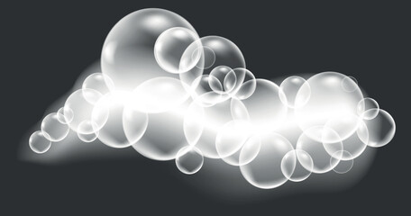 Laundry bubbles. White foam mockup. Realistic soap wash