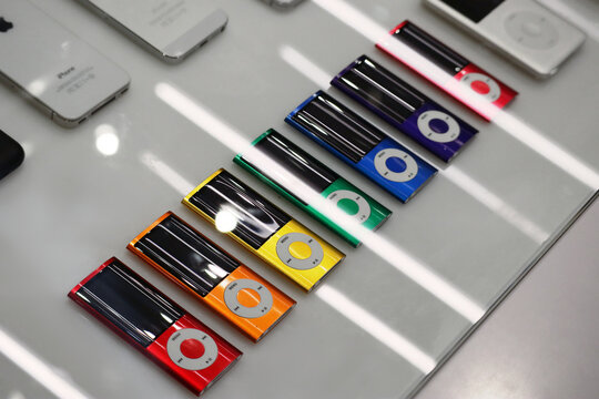 London, United Kingdom - 11.08.2022 : The collection of Apple Ipods at the Design Museum in London