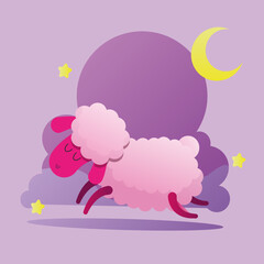 lamb on the background of a cloud with the moon. wallpaper for children's room