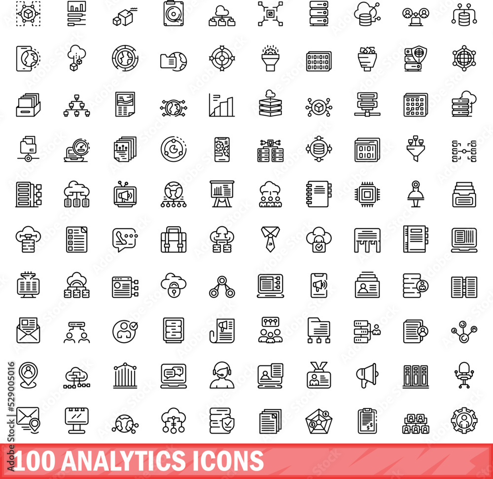 Wall mural 100 analytics icons set. outline illustration of 100 analytics icons vector set isolated on white ba - Wall murals