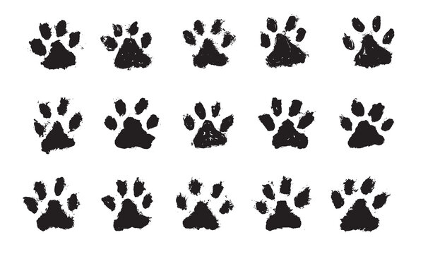 Ink Dog Paw, Cat Paw, grunge style, Vector.	
